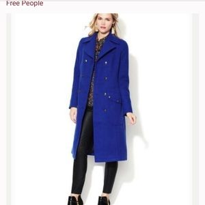 Long Free People Royal Blue Double Breasted Coat